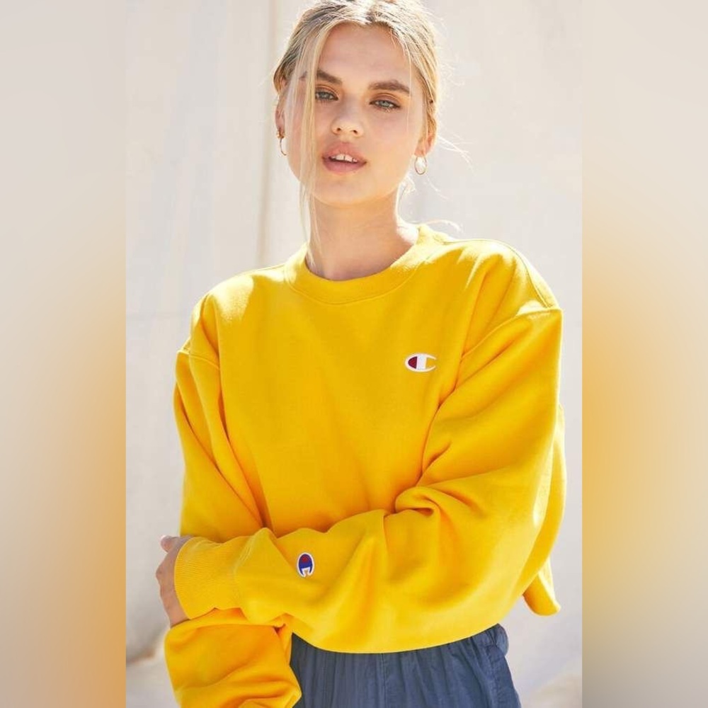 Champion Reverse Weave Yellow Cropped Sweatshirt Sz XL